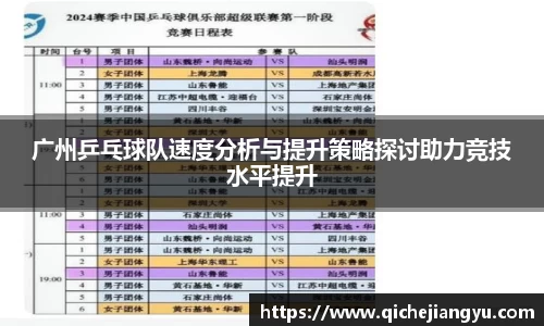 广州乒乓球队速度分析与提升策略探讨助力竞技水平提升
